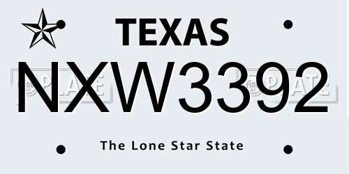 NXW3392 Texas License Plate