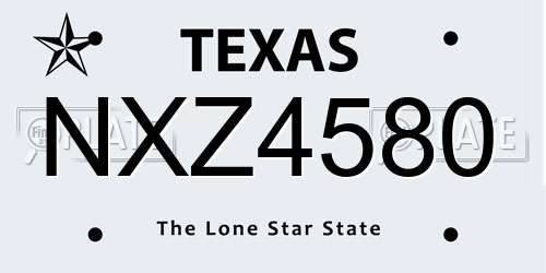 NXZ4580 Texas License Plate
