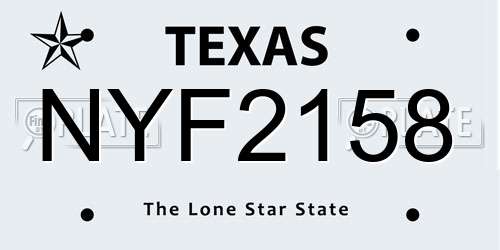 NYF2158 Texas License Plate