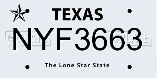 NYF3663 Texas License Plate