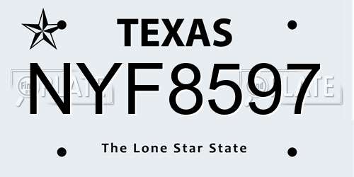 NYF8597 Texas License Plate