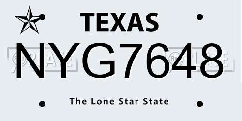 NYG7648 Texas License Plate