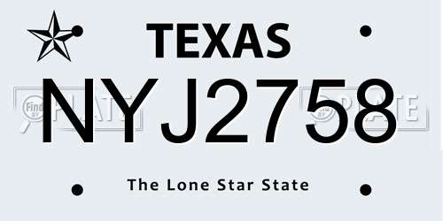 NYJ2758 Texas License Plate