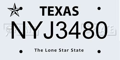 NYJ3480 Texas License Plate