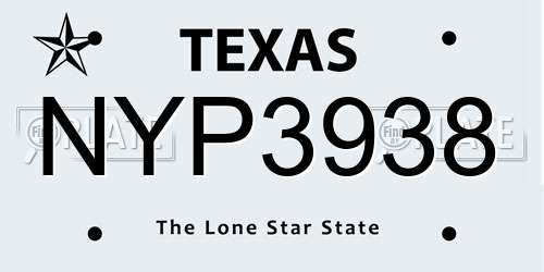 NYP3938 Texas License Plate