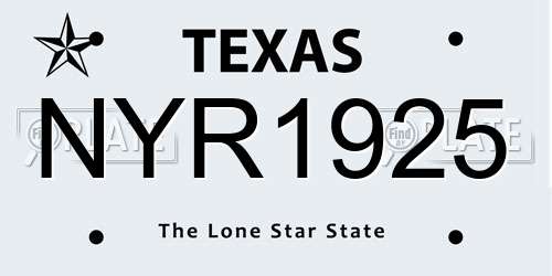 NYR1925 Texas License Plate