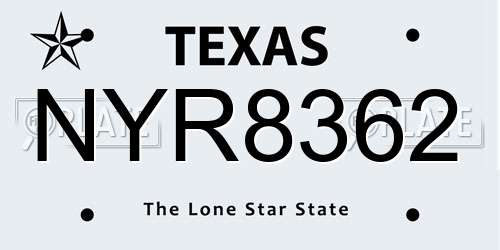 NYR8362 Texas License Plate