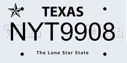 NYT9908 Texas License Plate