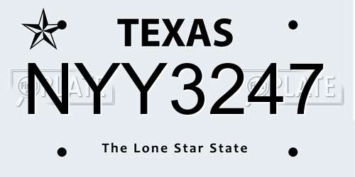 NYY3247 Texas License Plate