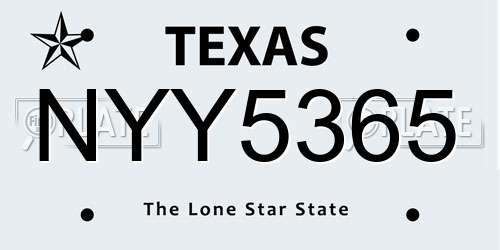 NYY5365 Texas License Plate