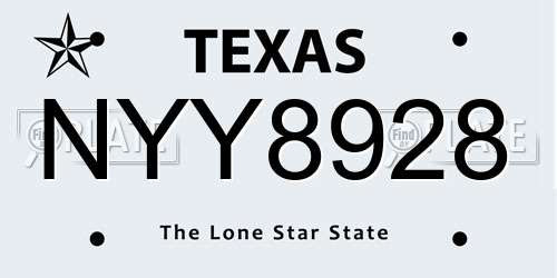 NYY8928 Texas License Plate