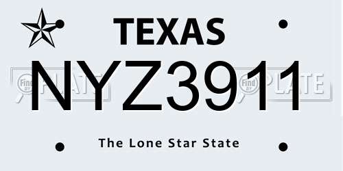 NYZ3911 Texas License Plate