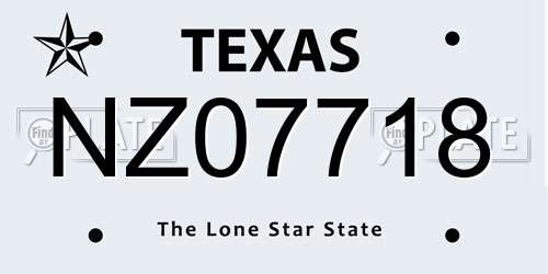 NZ07718 Texas License Plate