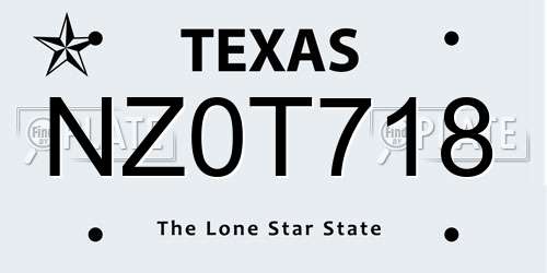 NZ0T718 Texas License Plate