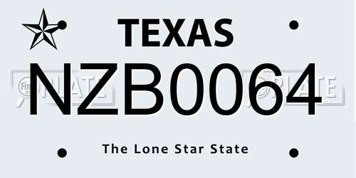 NZB0064 Texas License Plate