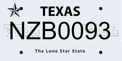 NZB0093 Texas License Plate