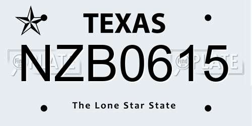 NZB0615 Texas License Plate