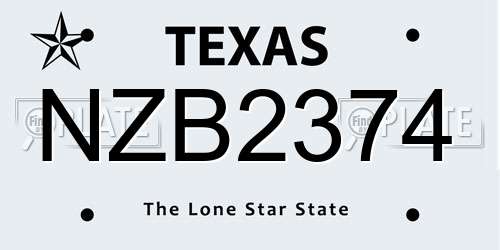 NZB2374 Texas License Plate
