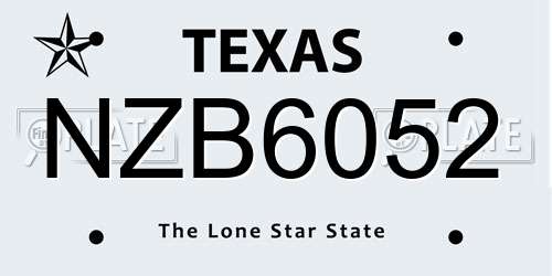 NZB6052 Texas License Plate