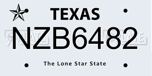NZB6482 Texas License Plate