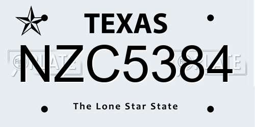 NZC5384 Texas License Plate