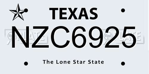 NZC6925 Texas License Plate