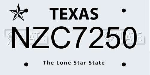 NZC7250 Texas License Plate