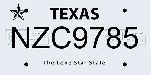 NZC9785 Texas License Plate