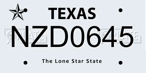 NZD0645 Texas License Plate