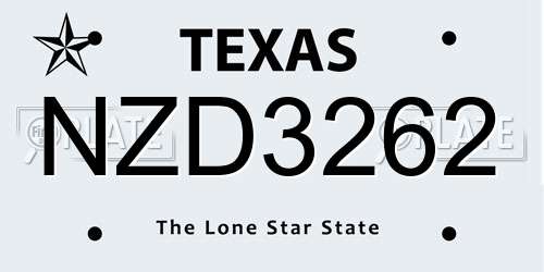 NZD3262 Texas License Plate