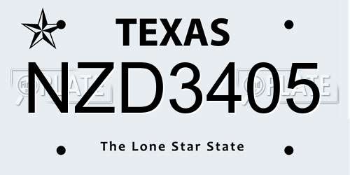 NZD3405 Texas License Plate