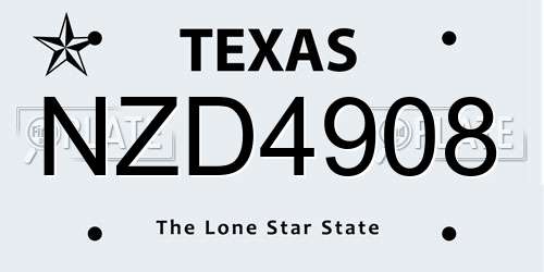 NZD4908 Texas License Plate