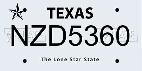 NZD5360 Texas License Plate