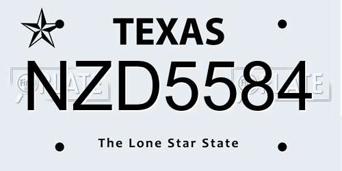 NZD5584 Texas License Plate