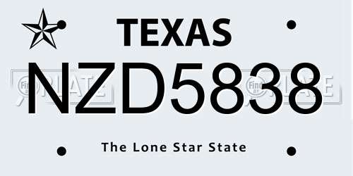 NZD5838 Texas License Plate