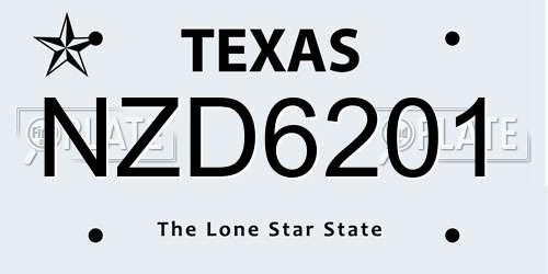 NZD6201 Texas License Plate