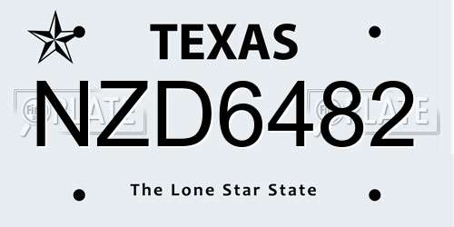 NZD6482 Texas License Plate