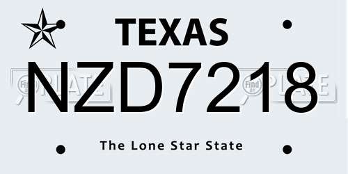 NZD7218 Texas License Plate