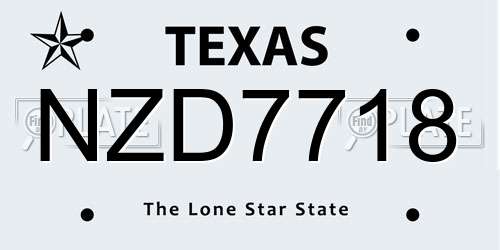 NZD7718 Texas License Plate
