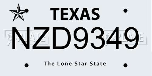NZD9349 Texas License Plate
