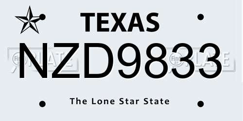 NZD9833 Texas License Plate