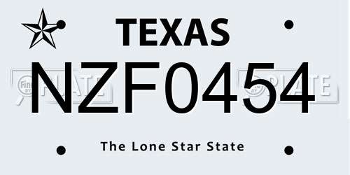 NZF0454 Texas License Plate