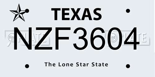 NZF3604 Texas License Plate