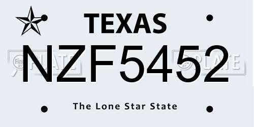 NZF5452 Texas License Plate