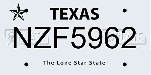 NZF5962 Texas License Plate