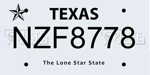 NZF8778 Texas License Plate