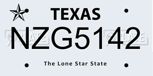 NZG5142 Texas License Plate
