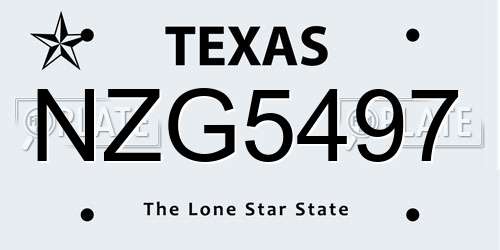 NZG5497 Texas License Plate
