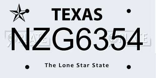 NZG6354 Texas License Plate
