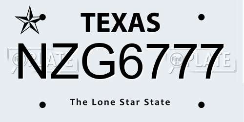 NZG6777 Texas License Plate